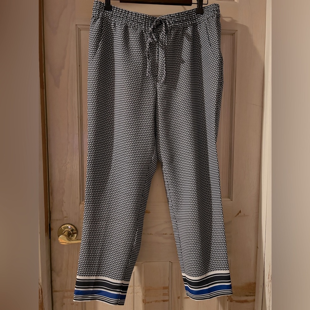 J. Crew Navy and White Geometric Print Elastic Waist Pants. Women’s size 10